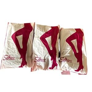 NWT Silkies Control Top Queen Jet Black Pantyhose Nude Three pairs Black